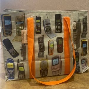 Blue Q zipper tote vintage cell phones pattern